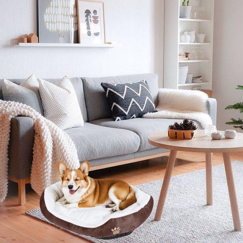Resulzon Round Dog Cat Beds Mattress Washable Pads Room, Soft Durable Plush Faux Fur Sleeping Pet Fleece Bed Mat for Small Doggy Kitten Puppy, with Anti-Slip Waterproof Bottom (Coffee) - Image 5